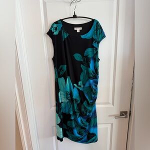 Coldwater Creek Black and Teal Floral Midi Dress